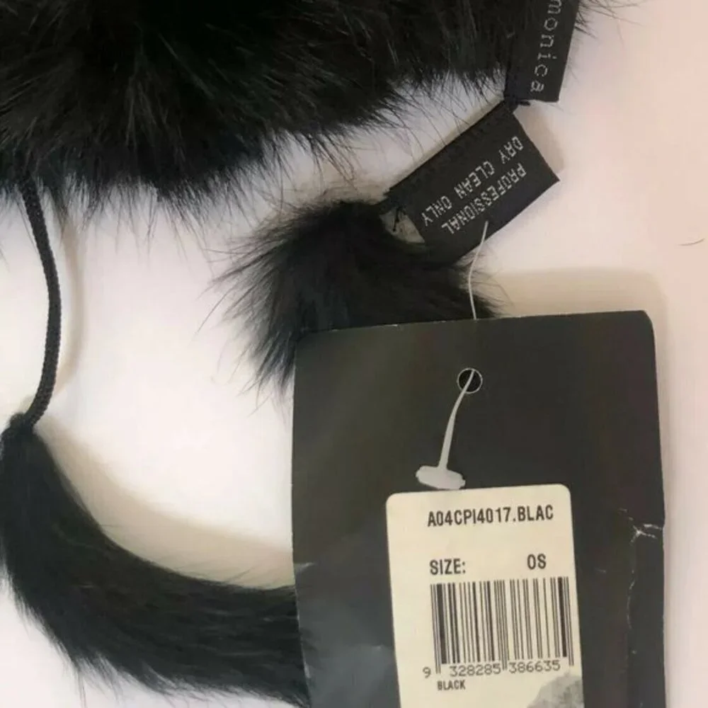 Designer Monica Scarf Rabbit Hair Fur Black wrap